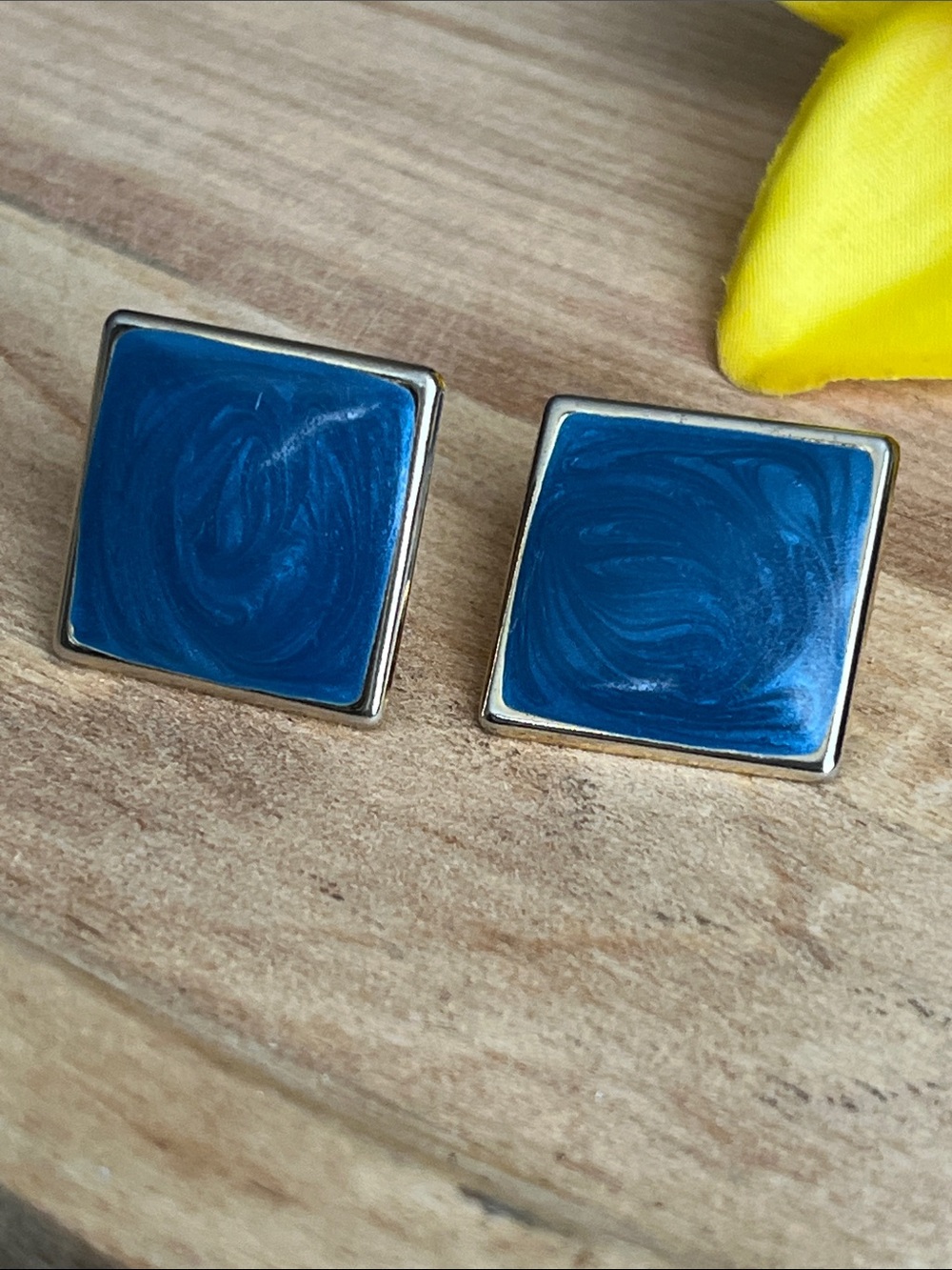 Square Blue Enamel Stud Earrings